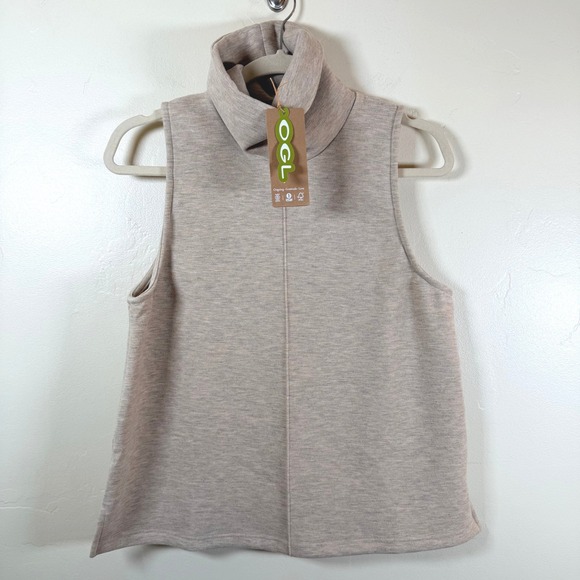 OGL FuzzLuxe Turtleneck Sleeveless Split Hem Top Sz M Heather Morganite Neutral - Picture 3 of 9